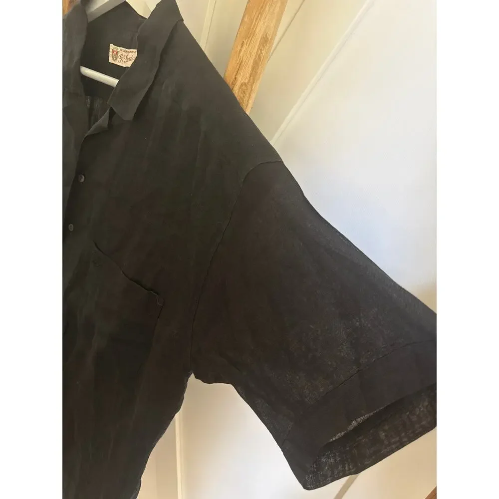 Vintage G. Gucci Spa 100% Linen Black Short Sleeve Button-Down Shirt Large/XL